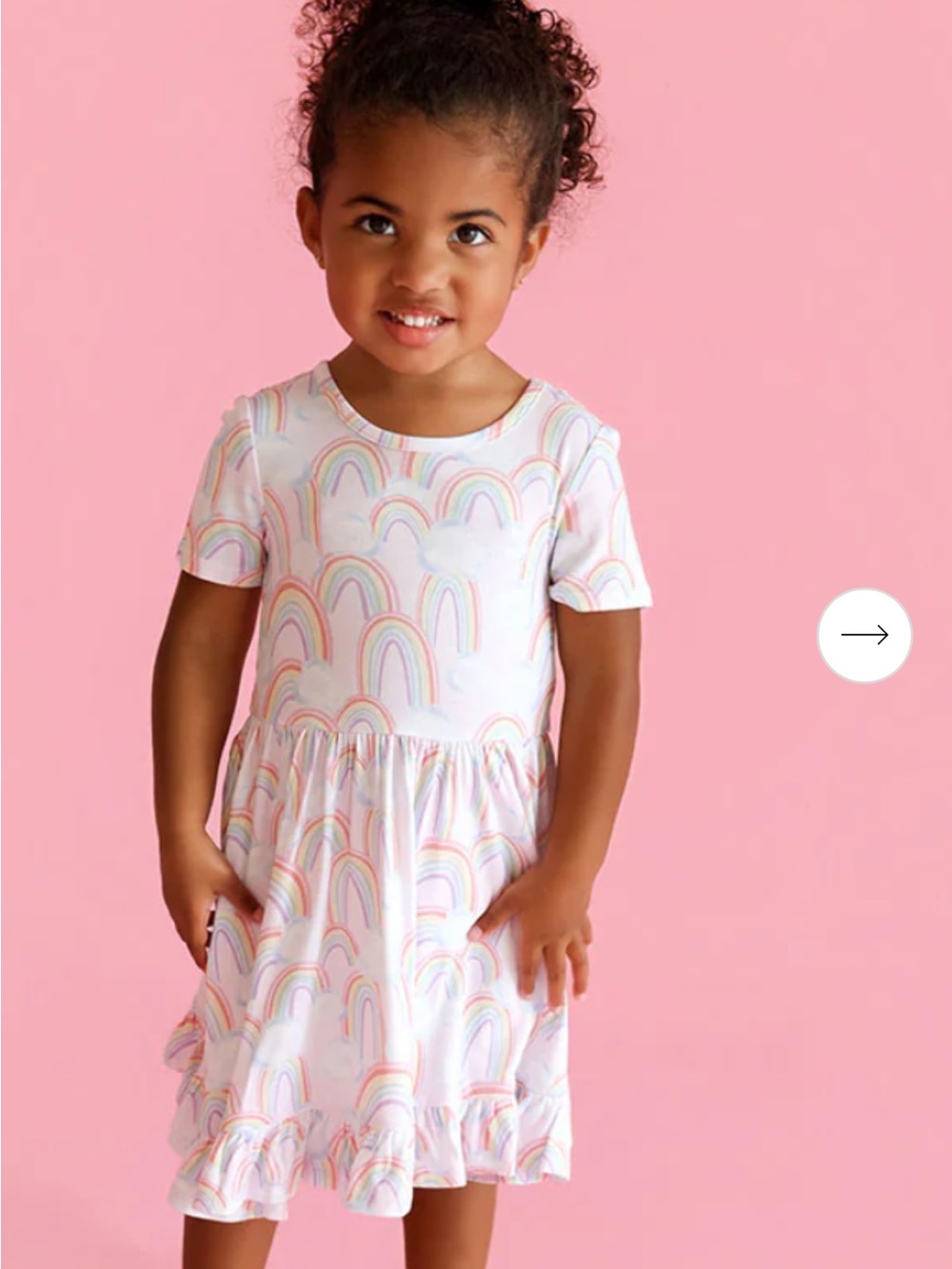 Posh Peanut White Rainbow Print Ruffle twirl dress